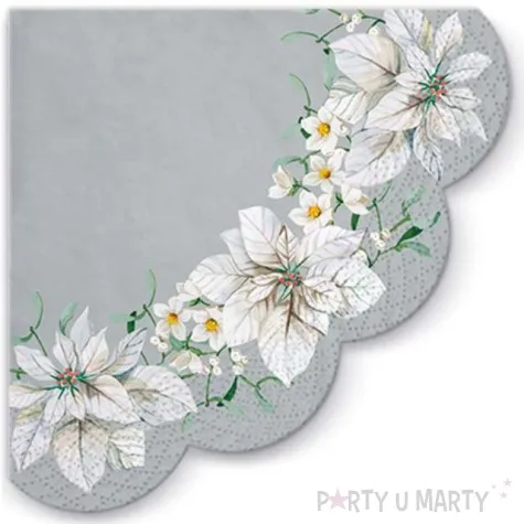 serwetki rondo biala poinsencja srebrne paw 32 cm 12 szt