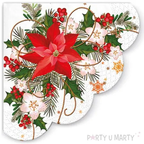 serwetki rondo kompozycja z poinsencji biale paw 32 cm 12 szt