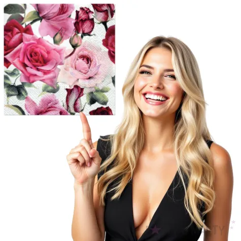 serwetki rozowe roze paw 33 cm 20 szt