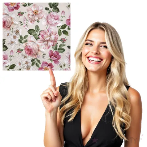 serwetki rozowe roze paw 33 cm 20 szt