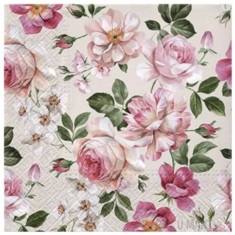 serwetki rozowe roze paw 33 cm 20 szt