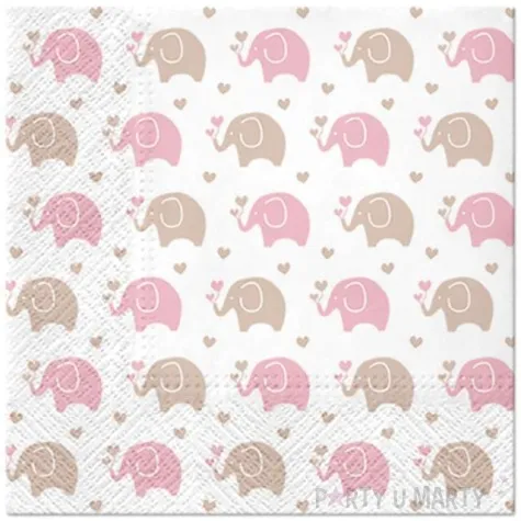 serwetki rozowe sloniki paw 33 cm 20 szt