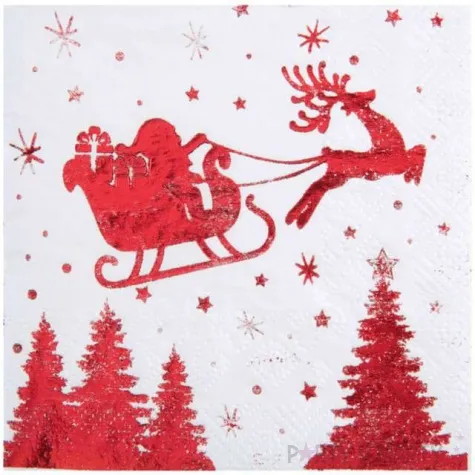 serwetki sanie swietego mikolaja santex czerwone metaliczne 25 cm 20 szt