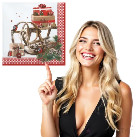 serwetki sanie vintage z prezentami maki 33 cm 20 szt