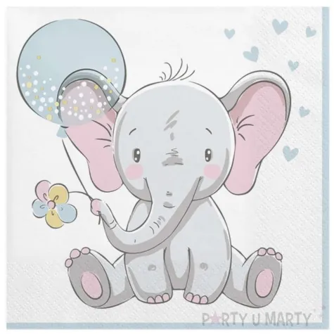 serwetki slonik z balonem blekitny maki 33 cm 20 szt