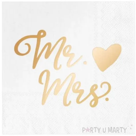 serwetki slubne mr mrs zlote biale partypal 33 cm 10 szt