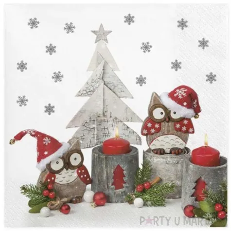 serwetki sowy w swiatecznych czapkach maki 33 cm 20 szt