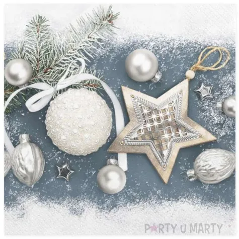 serwetki srebrne eleganckie bombki maki 33 cm 20 szt