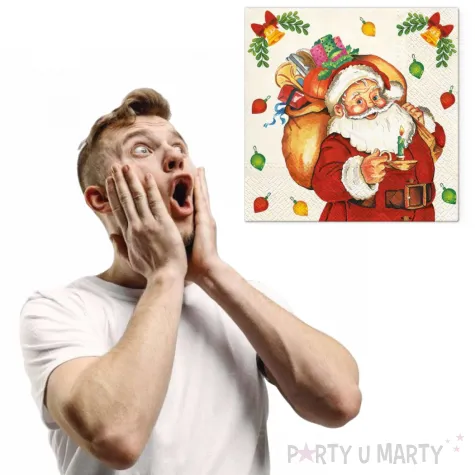 serwetki sw mikolaj ze swieczka biale paw 33 cm 20 szt