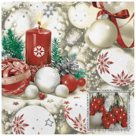 serwetki swiateczna dekoracja bialo czerwona maki 33 cm 20 szt