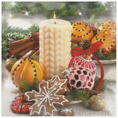 serwetki swiateczna kremowa swieczka i pomarancza maki 33 cm 20 szt