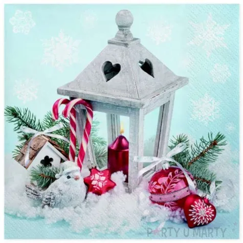 serwetki swiateczna latarnia na sniegu maki 33 cm 20 szt