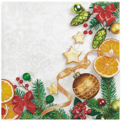 serwetki swiateczna ramka z bombkami i pomarancza maki 33 cm 20 szt