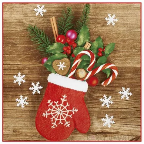 serwetki swiateczna rekawiczka z ozdobami maki 33 cm 20 szt