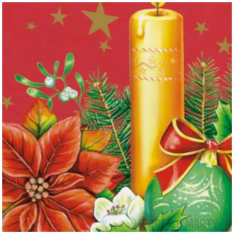 serwetki swiateczna zlota swieczka na czerwonym tle maki 33 cm 20 szt