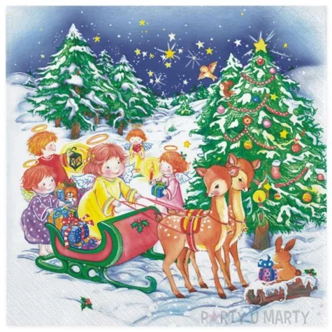 serwetki swiateczne anioly na saniach maki 33 cm 20 szt