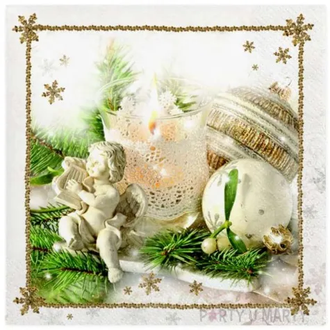 serwetki swiateczne biale dekoracje z aniolkiem maki 33 cm 20 szt