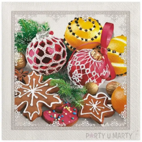 serwetki swiateczne ciastka bombki i pomarancze maki 33 cm 20 szt