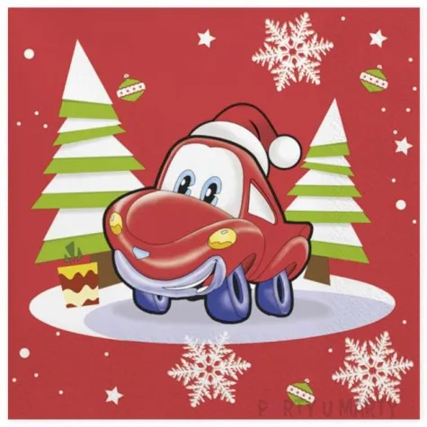 serwetki swiateczne czerwone autko w czapce maki 33 cm 20 szt