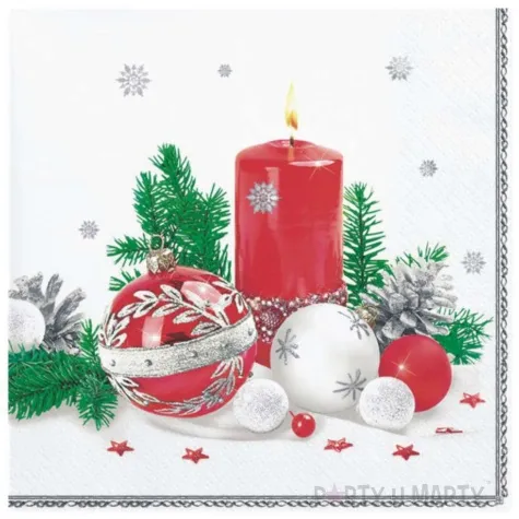 serwetki swiateczne czerwone dekoracje na bialym tle maki 33 cm 20 szt