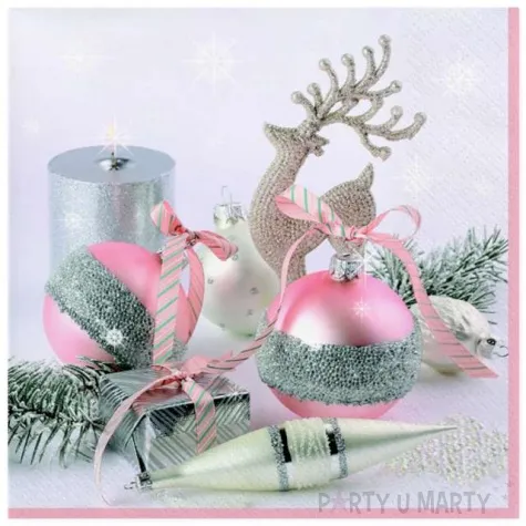 serwetki swiateczne dekoracje rozowo srebrne maki 33 cm 20 szt