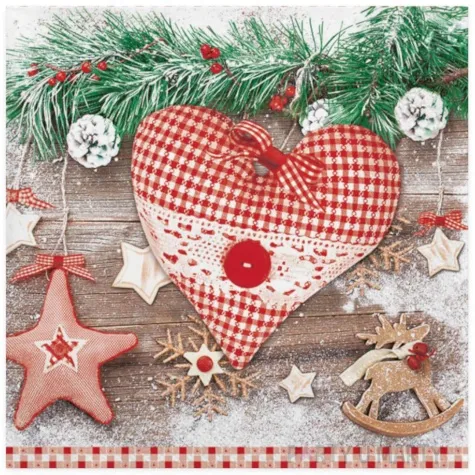 serwetki swiateczne serce w czerwona krate maki 33 cm 20 szt