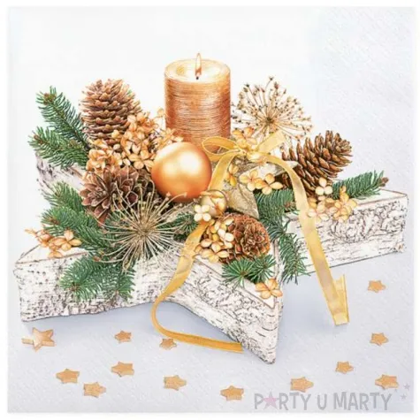 serwetki swiateczne zlote dekoracje na drewnianej gwiazdce maki 33 cm 20 szt