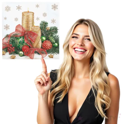 serwetki swiateczne zlote swieczki z dekoracja maki 33 cm 20 szt