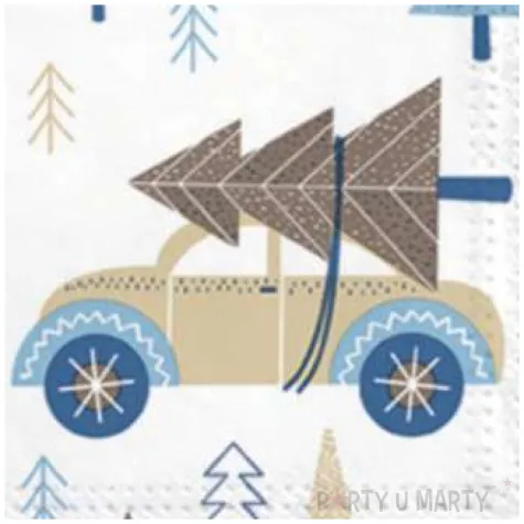 serwetki swiateczny samochod niebieski paw 33 cm 20 szt