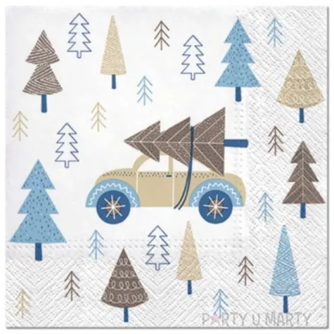 serwetki swiateczny samochod niebieski paw 33 cm 20 szt