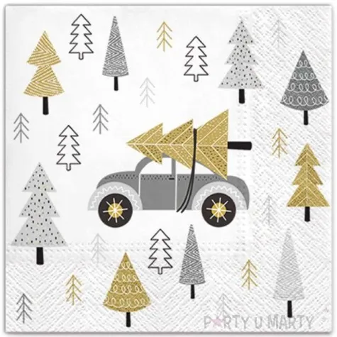 serwetki swiateczny samochod srebrny paw 33 cm 20 szt