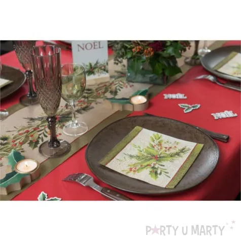 serwetki swiateczny stroik na oliwkowym tle santex 33 cm 10 szt