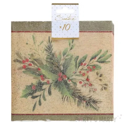 serwetki swiateczny stroik na oliwkowym tle santex 33 cm 10 szt