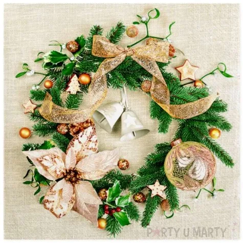 serwetki swiateczny wieniec bezowy zdobiony maki 33 cm 20 szt