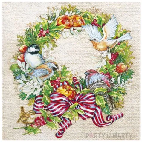 serwetki swiateczny wieniec i ptaki maki 33 cm 20 szt