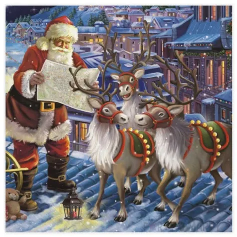 serwetki swiety mikolaj z reniferami na dachu maki 33 cm 20 szt