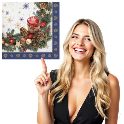 serwetki tradycyjne motywy swiateczne w niebieskiej ramce maki 33 cm 20 szt