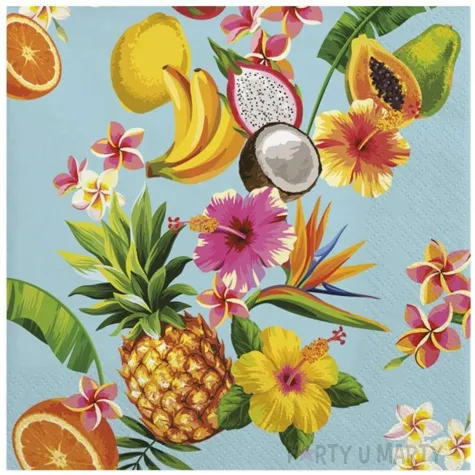 serwetki tropikalny mix na niebieskim tle 33 cm 20 szt