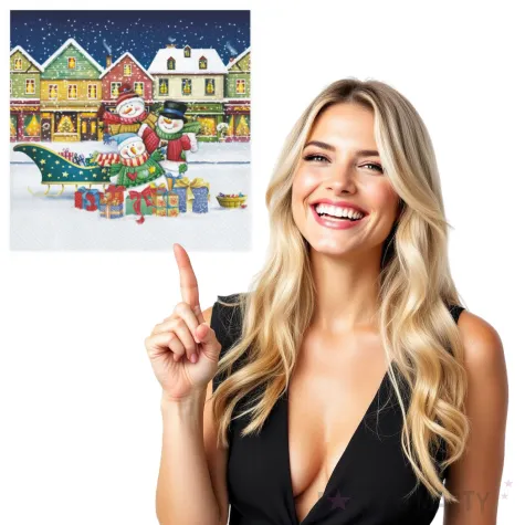 serwetki trzy balwany z saniami prezentow maki 33 cm 20 szt