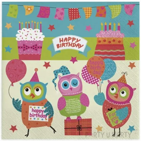 serwetki urodzinowe sowy maki 33 cm 20 szt