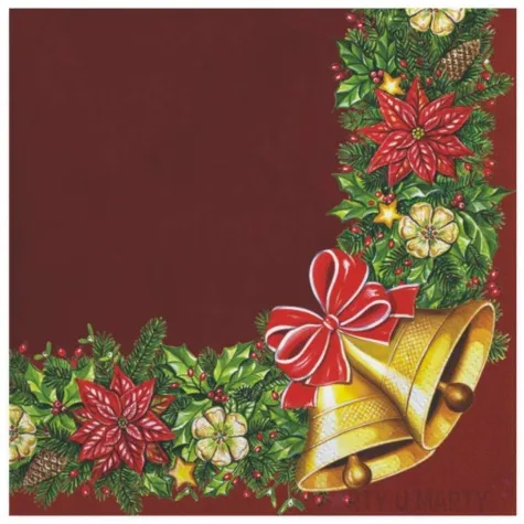 serwetki wianek swiateczny z dzwonkami bordowy maki 33 cm 20 szt