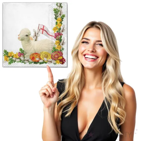 serwetki wielkanoc baranek bialy maki 33 cm 20 szt