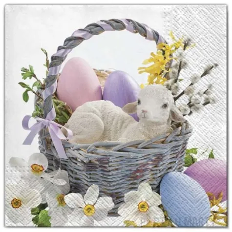 serwetki wielkanoc baranek w koszyku maki 33 cm 20 szt