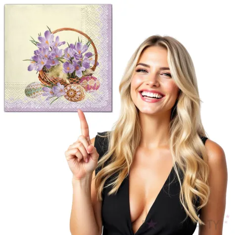 serwetki wielkanoc krokusy w koszu maki 33 cm 20 szt