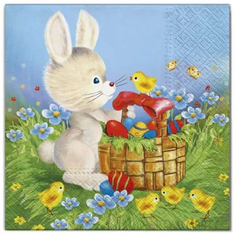 serwetki wielkanoc krolik z koszykiem maki 33 cm 20 szt