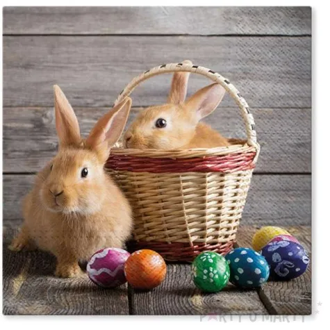 serwetki wielkanoc kroliki w koszyku paw 33 cm 20 szt