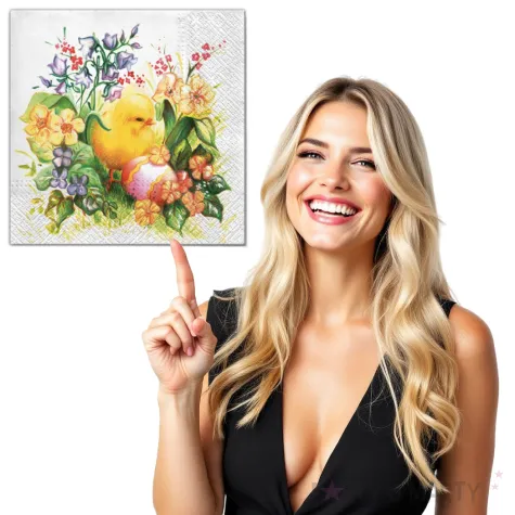 serwetki wielkanoc kurczak w kwiatach maki 33 cm 20 szt