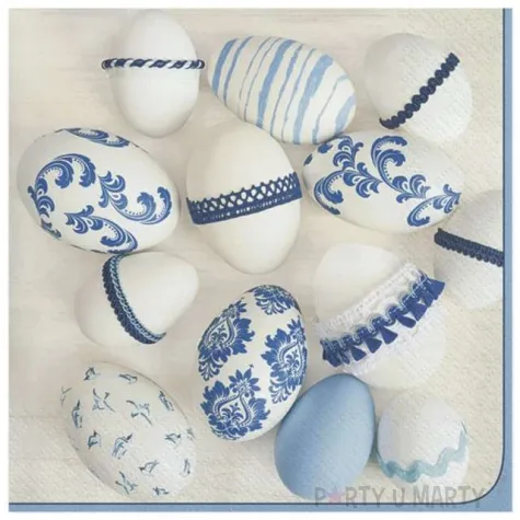serwetki wielkanoc niebiesko biale pisanki maki 33 cm 20 szt
