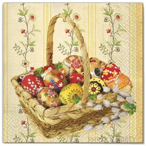 serwetki wielkanoc pisanki w koszyku maki 33 cm 20 szt