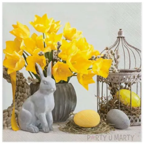 serwetki wielkanoc tulipany i gipsowy zajaczek maki 33 cm 20 szt